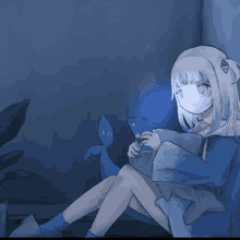 cute girl midnight browsing tweets animation hololive shark