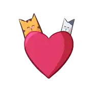 two cartoon cats are sitting inside of a red heart