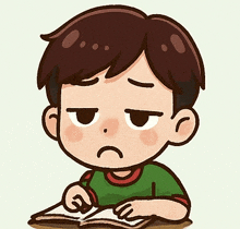 a cartoon of a boy writing in a notebook