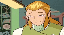 a cartoon character with red hair and a yellow stripe on his forehead