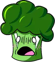 a cartoon drawing of a broccoli head with a surprised look on its face