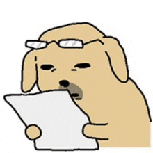 a cartoon dog wearing glasses is holding a piece of paper in its mouth .