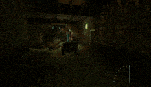 a video game is being played in a dark room with arabic writing on the buildings