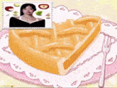 a heart shaped apple pie with a picture of a woman on top