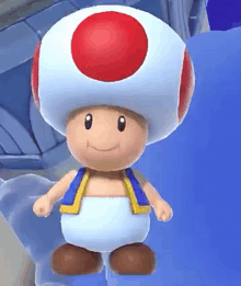 a toad from a video game with a red circle on his head