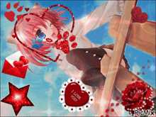 a picture of a girl with a heart on her head and a heart that says i love you