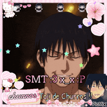 a picture of a man with the words churros toji de churros
