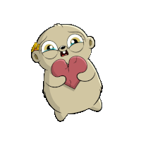 a cartoon character is holding a pink heart in its hands