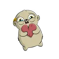 a cartoon character is holding a pink heart in its hands