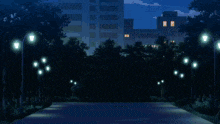a girl with purple hair is walking down a street with her eyes closed