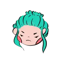 a drawing of a girl with green hair sticking out her tongue
