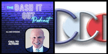 an ad for the dash it out podcast shows a man in a suit