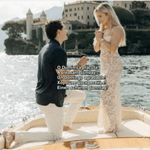 a man proposes to a woman on a boat