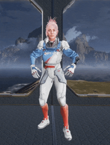 a woman in a futuristic outfit with the word rift on it
