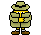 a pixel art illustration of a soldier wearing a hat and a backpack .
