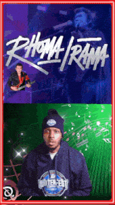 a man wearing a winterfest hoodie stands in front of a poster for rhoma rama