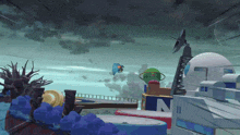 a video game scene with the letter n in the middle