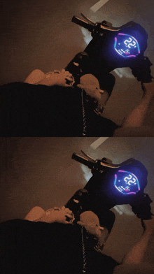 two images of a person riding a scooter with the number 22 on it