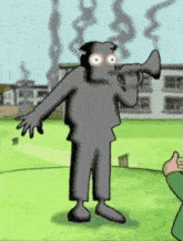 a cartoon character with a trumpet in his mouth