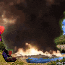 a painting of an explosion with the word picmix at the bottom right