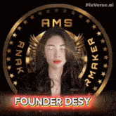 a picture of a woman with the name founder desy written on it