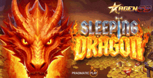 an advertisement for sleeping dragon shows a dragon on fire