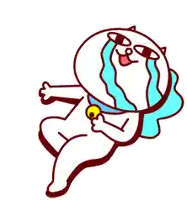 a cartoon cat is crying and holding a microphone