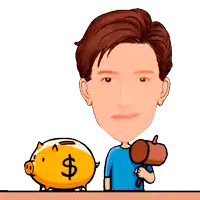 a cartoon of a man holding a hammer next to a piggy bank that has a dollar sign on it