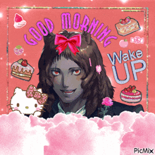 a picture of a man with a cat ear and the words good morning wake up on it