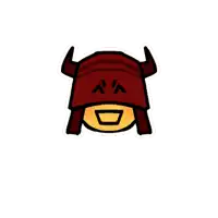 a cartoon character with horns and a smiley face
