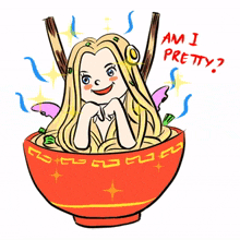 blonde girl ramen chopsticks am i pretty