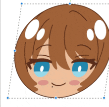 a cartoon drawing of a girl with blue eyes and brown hair