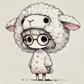 a little girl wearing glasses and a sheep costume