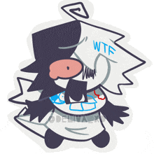a drawing of a cartoon character with the word wtf written on it