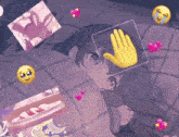 a girl laying under a blanket with a yellow hand covering her face