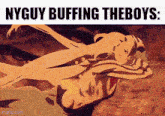 a cartoon of a man and a woman with the words nyguy buffing the boys below them