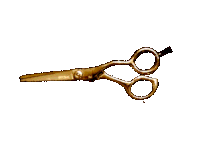 a pair of scissors with a gold handle on a white surface