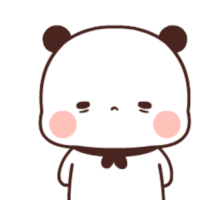 a cartoon drawing of a panda bear with its eyes closed and a pink nose