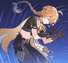 a cartoon drawing of a man with a braided hair and a sword