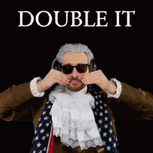 a man is wearing sunglasses and a scarf with the words double it written on it