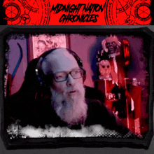 a poster for midnight nation chronicles features a man with glasses and headphones