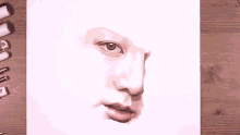a close up of a person drawing a face with a pencil