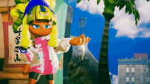 a cartoon character is standing in front of a sign that says ' koi ' on it