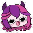 a cartoon of a girl with horns and pink hair .