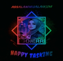 a poster with a woman in a hijab and the words happy tasking