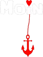 a red anchor is hanging from a chain with a red heart above it