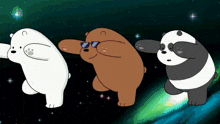 three cartoon bears wearing sunglasses are standing next to each other