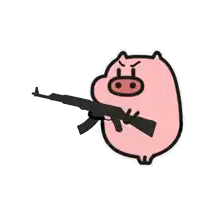 a cartoon pig is holding a black gun