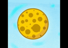 a cartoon drawing of a yellow circle with brown spots