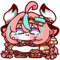a cartoon character with pink hair and blue eyes